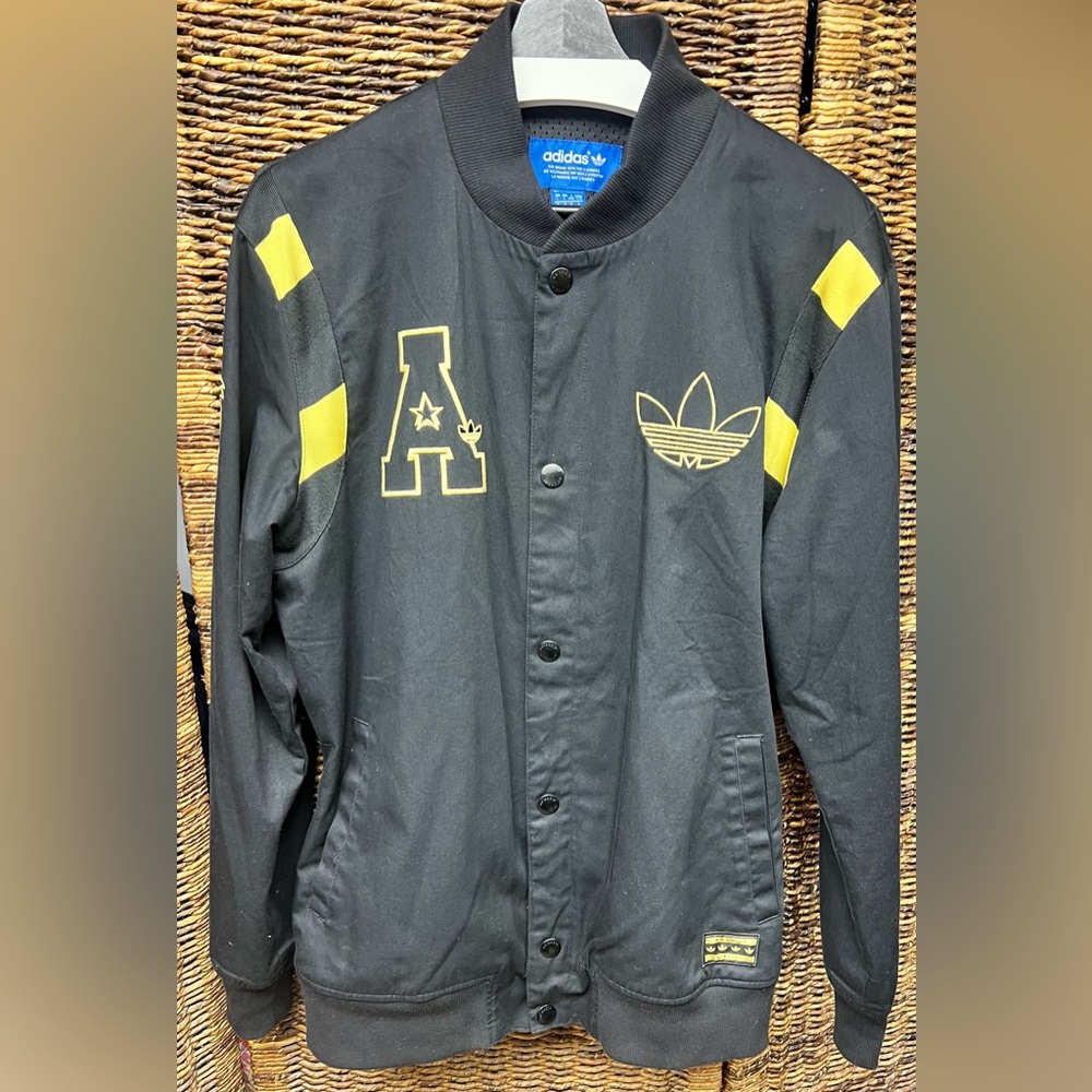 Adidas Men's Black Jacket‎ with Yellow Accents- Large